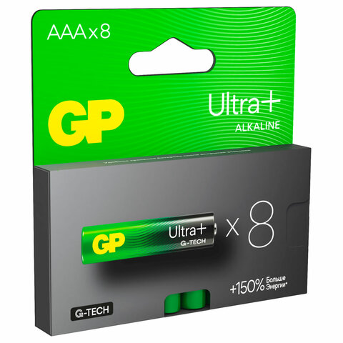 Батарейки КОМПЛЕКТ 8 шт., GP Ultra Plus G-Tech, AAA (LR03), алкалиновые, мизинчиковые, 24AUPA21-2CRB8 - фото 3