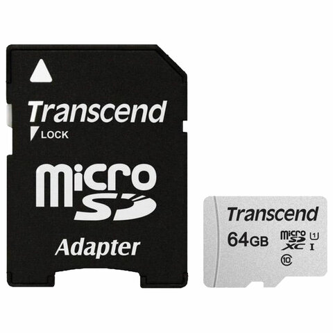 Карта памяти Transcend 300S microSDXC 64Gb UHS-I Cl10 +ад, TS64GUSD300S-A - фото 1