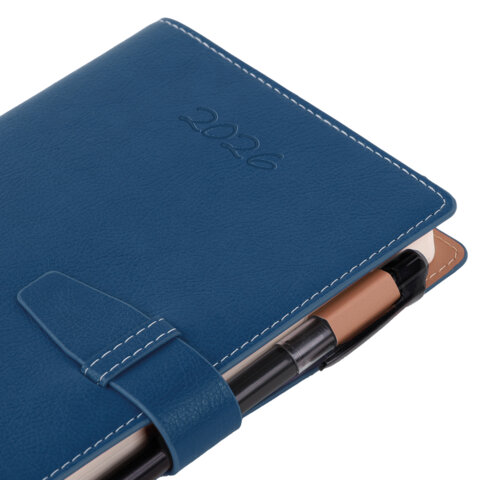 Ежедневник датированный 2026, А5, 143х218 мм, BRAUBERG "Journal", под кожу, застежка, держатель для ручки, органайзер, синий, 117379 - фото 5