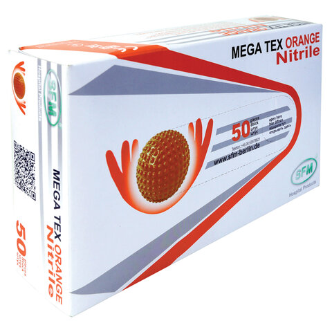 Перчатки нитриловые сверхпрочные с текстурой SFM MEGA TEX ORANGE, Германия, 25 пар (50 штук), размер M (средний), 4036534913208 - фото 2
