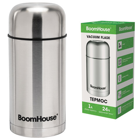 Термос 1 л для еды/напитков с широким горлом, BOOMHOUSE (БУМХАУС) WIDE, нержавеющая сталь SUS304, серебристый, 700320 - фото 1