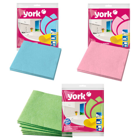 Салфетки ВИСКОЗНЫЕ универсальные, 35х35 см, КОМПЛЕКТ 5 шт., 85 г/м2, YORK, 20020 - фото 1