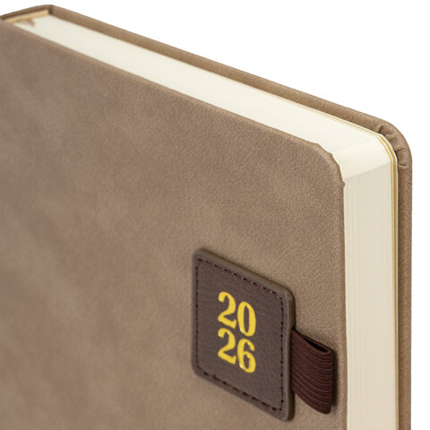 Ежедневник датированный 2026 А5 138х213 мм, BRAUBERG "Accent", под кожу, держатель, бежевый/коричневый, 117388 - фото 4