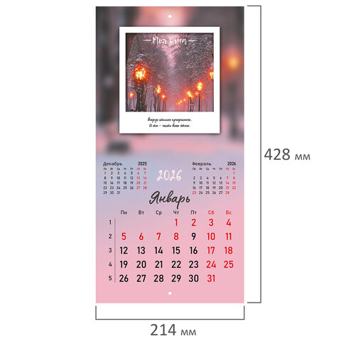 Календарь настенный перекидной 2026 г., BRAUBERG, 12 листов, 21,4х21,4 см, МИНИ, "Это твой 2026", 116944 - фото 3