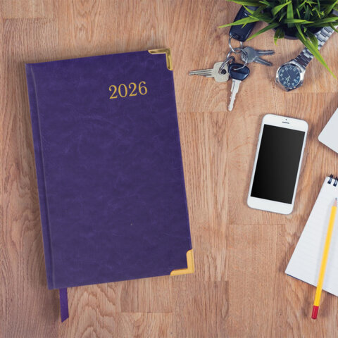 Ежедневник датированный 2026, А5, 138x213 мм, BRAUBERG "Senator", под кожу, фиолетовый, 117093 - фото 5