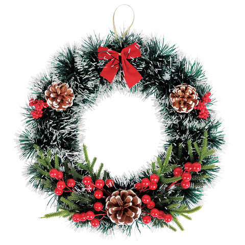 Венок новогодний, диаметр 35 см "Пушистый", с декором, ПЭТ, ЗОЛОТАЯ СКАЗКА, 592520 - фото 2