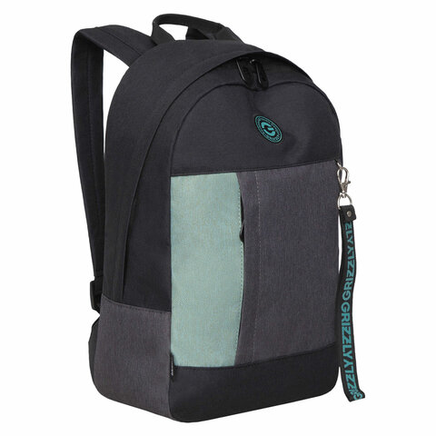 Рюкзак GRIZZLY школьный, укрепленная спинка, 1 отделение, для девочек, BLACK/MINT, 37,5х24х12 см, RXL-327-3/2 - фото 1