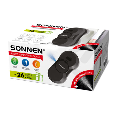 Робот-мойщик окон с автораспылением SONNEN Tech RWC-123 SPRAY, датчик от падения, 26 салфеток, пульт ДУ, 456236 - фото 3