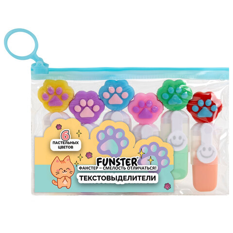 Набор текстовыделителей с топперами 6 ЦВЕТОВ ПАСТЕЛЬ, "ЛАПКИ", линия 1-4 мм, FUNSTER (ФАНСТЕР), 152650 - фото 2