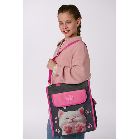 Сумка шоппер BRAUBERG KIDS для занятий, с дополнительными карманами, плечевой ремень, "Кот-мурлыка", 274651 - фото 10
