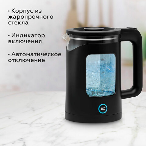 Чайник BQ (БИ-КЬЮ) KT2000G, 1,5 л, 1500 Вт, закрытый нагревательный элемент, стекло, черный, 86196739 - фото 2
