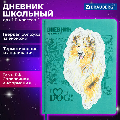 Дневник 1-11 класс 48 л., кожзам (твердая с поролоном), тиснение, аппликация, BRAUBERG, "Собачка", 106940 - фото 20