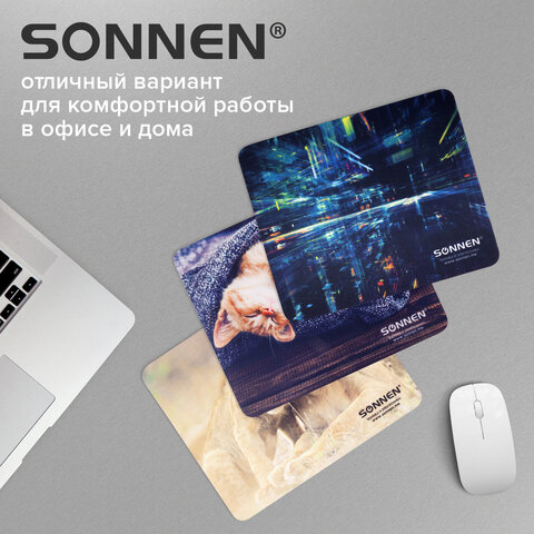 Коврик для мыши SONNEN "KITTEN", резина + ткань, 220х180х3 мм, 513313 - фото 11