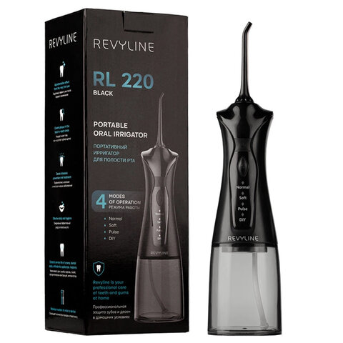 Ирригатор для полости рта REVYLINE RL 220, емкость резервуара 0,3 л, 2 насадки, черный, 7944 - фото 1