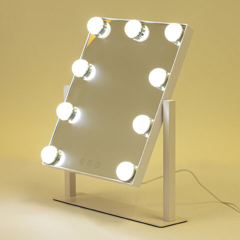 Зеркало для макияжа гримерное с подсветкой, 9 LED-ламп, 3 режима свечения, размер 25х30 см, работа от сети 220 V, цвет белый, BRABIX, 609335 - фото 8
