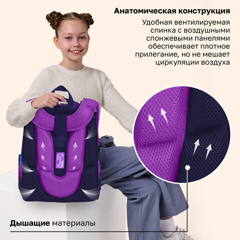 Ранец BRAUBERG PREMIUM, 2 отделения, с брелоком, "Блестящие бабочки", блестки, 38х29х16 см, 274393 - фото 15