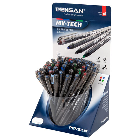 Ручка шариковая масляная PENSAN "My-Tech Colored", палитра классических цветов АССОРТИ, игольчатый узел 0,7 мм, линия 0,35 мм, дисплей, 2240, 2240/S60-4 - фото 13