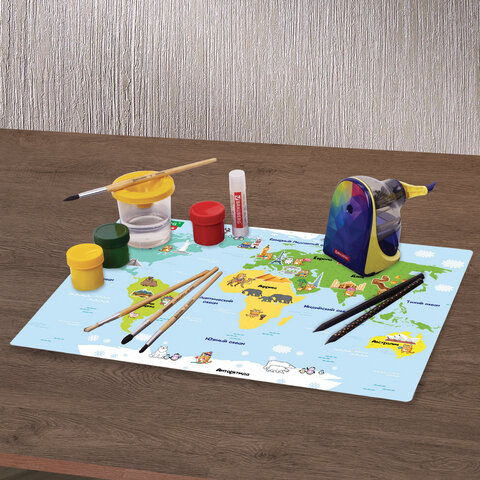 Настольное покрытие BRAUBERG KIDS, А3+, пластик, 46x33 см, "Кот-энтузиаст изучает Мир", 273619 - фото 3