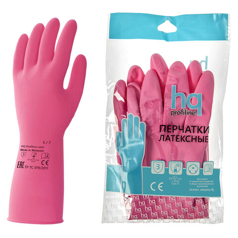 Перчатки латексные КЩС, сверхпрочные, плотные, хлопковое напыление, размер 7, S (малый), красные, HQ Profiline, 73579 - фото 1