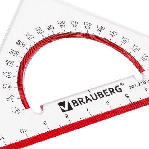 Треугольник пластиковый, угол 45, 13 см, BRAUBERG "Crystal", с транспортиром, прозрачный, с выделенной шкалой, 210293 - фото 4