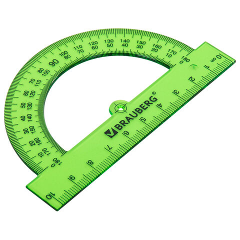 Транспортир пластиковый 10 см, 180 градусов, BRAUBERG, прозрачный, неоновый, ассорти, 210847 - фото 6