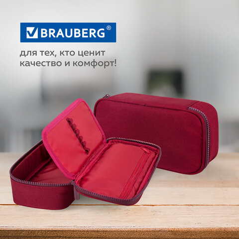Пенал-косметичка BRAUBERG, 1 отделение, органайзер, полиэстер, 22x11,5x6 см, винный, 270845 - фото 14