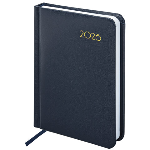 Ежедневник датированный 2026, МАЛЫЙ ФОРМАТ 100х150 мм, А6, BRAUBERG "Select", балакрон, темно-синий, 117259 - фото 1