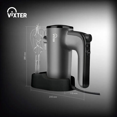 Миксер VIXTER VHM-3300, 700 Вт, 5 скоростей, 3 вида насадок, подставка, графит - фото 11