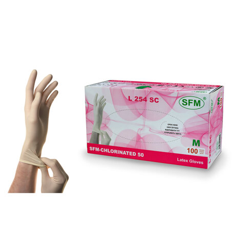 Перчатки латексные смотровые SFM Grip-Surface/ L 254 SC, Германия, 50 пар (100 штук), размер 7-8, М (средний) - фото 8