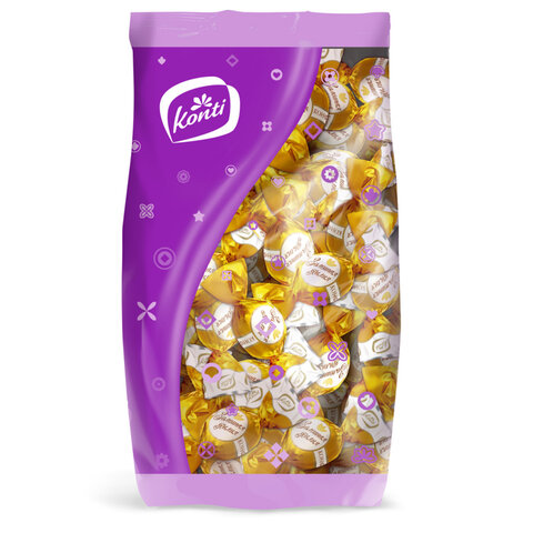 Конфеты шоколадные KONTI "Золотая лилия" на основе тоффи со сгущенным молоком, 1000 г, пакет, 16511 - фото 3