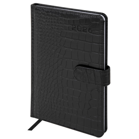 Еженедельник датированный 2026 А5 145х215 мм, BRAUBERG "Party", под кожу, черный, 117180 - фото 1