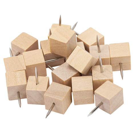 Силовые кнопки-гвоздики BRAUBERG WOOD, деревянные (кубики), 50 штук, 10 мм, 272762 - фото 3