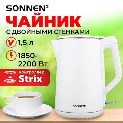 Чайник электрический с двойными стенками SONNEN KT-4103, 1,5 л, 2200 Вт, белый, 456376 - фото 16