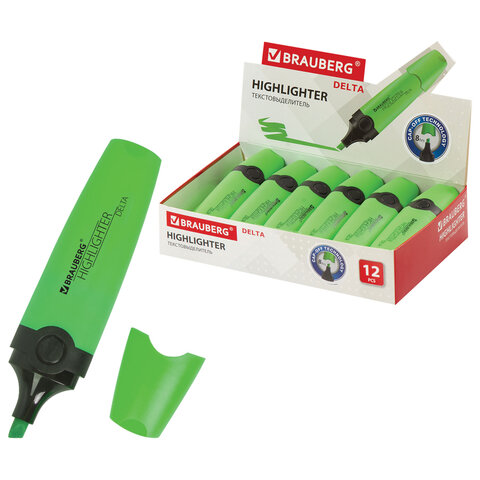 Текстовыделитель BRAUBERG "DELTA", ЗЕЛЕНЫЙ, линия 1-5 мм, 151720 - фото 1