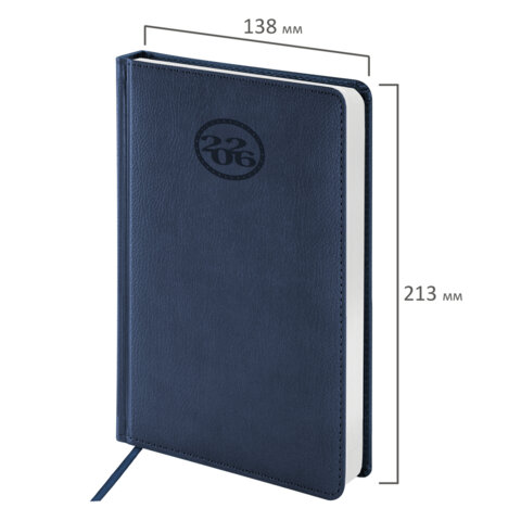 Ежедневник датированный 2026, А5, 138x213 мм, BRAUBERG "Favorite", под кожу, темно-синий, 117036 - фото 2