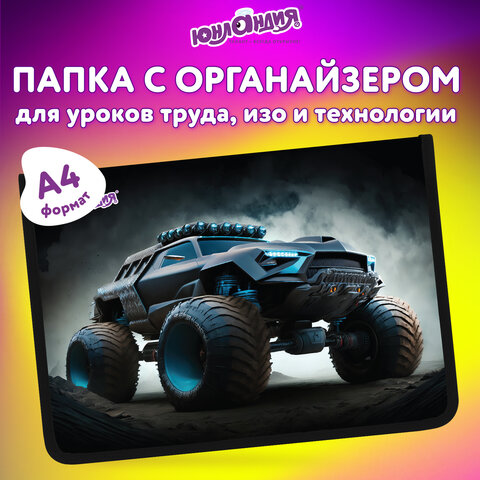 Папка для труда на молнии ЮНЛАНДИЯ А4, 1 отделение, откидная планка, органайзер, "Space driver", 273396 - фото 9