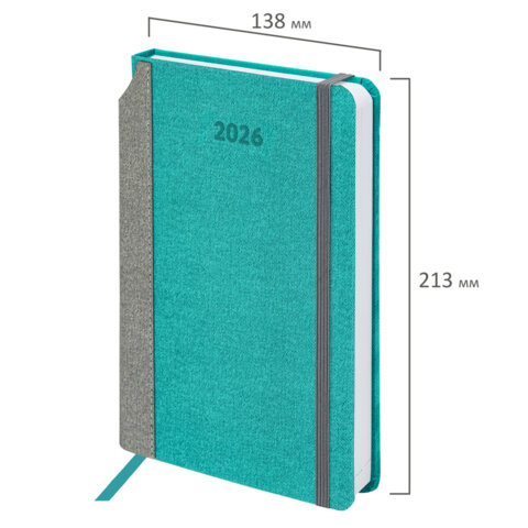 Ежедневник датированный 2026 А5 138x213 мм, BRAUBERG "Mosaic", под кожу, держатель для ручки, бирюза, 117110 - фото 3