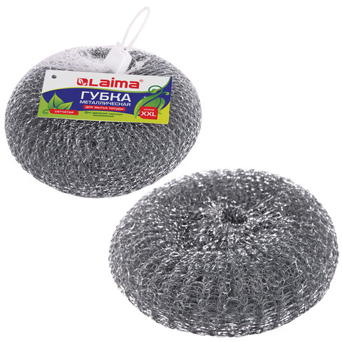 Губка (мочалка) металлическая, сетчатая, 100 г, БОЛЬШАЯ (XXL), для посуды, гриля, плиты, LAIMA, 603106 - фото 1