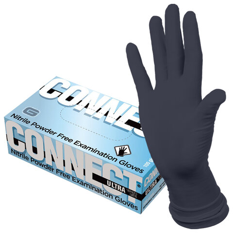 Перчатки нитриловые медицинские смотровые CONNECT ULTRA BLACK, 50 пар (100 шт.), размер L (большой), черные, CON-UB-INT-03 - фото 1
