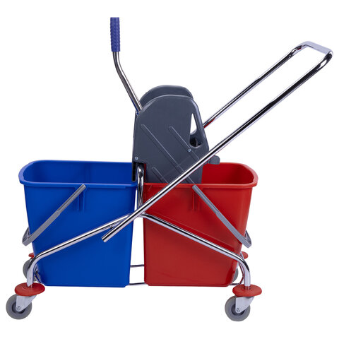 Тележка уборочная BRABIX, 2 съемных ведра 25 л, механический отжим, металлический каркас, 601499 - фото 3