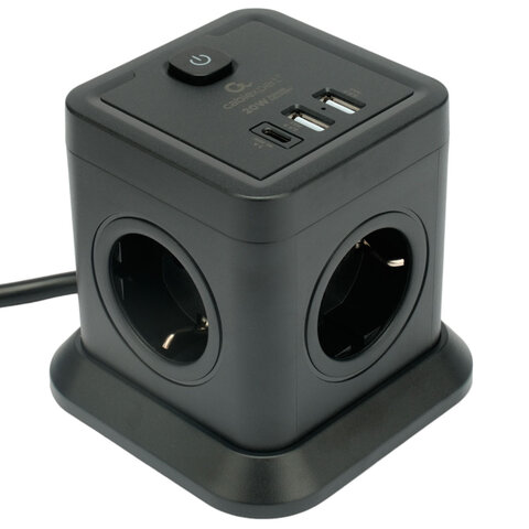 Сетевой фильтр CABLEXPERT Tower, 4 розетки, 10 А, 1 x Type-C PD, 20 Вт, 2 х USB, 2 м, черный, TWR-4-CU2-B-2 - фото 2