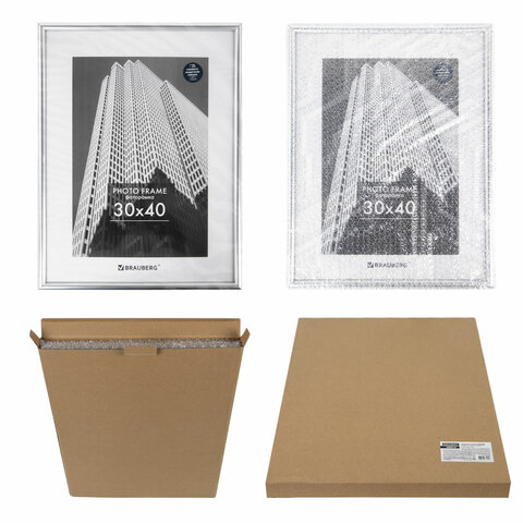 Рамка 30х40 см небьющаяся, багет 12 мм, пластик, BRAUBERG "Original", серебристая, 391232 - фото 9