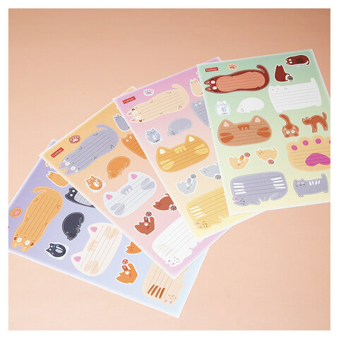 Наклейки "КОТОВАСИЯ" для маркировки школьных принадлежностей, НАБОР 4 листа, 64 наклейки, HATBER, 4Н5н - фото 5