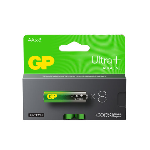 Батарейки КОМПЛЕКТ 8 шт., GP Ultra Plus G-Tech, AA (LR6), алкалиновые, пальчиковые, 15AUPA21-2CRB8 - фото 1