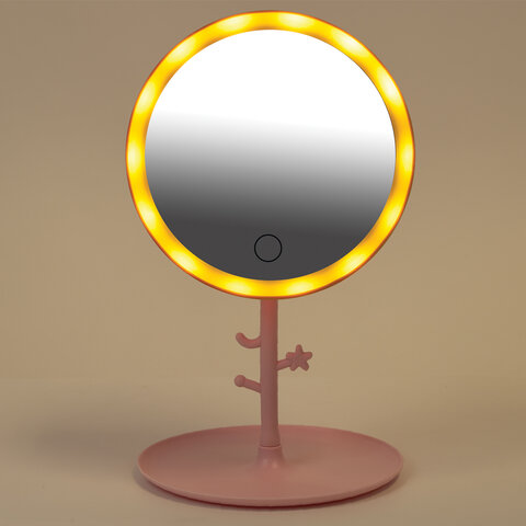Зеркало настольное с LED-подсветкой для макияжа, диаметр 17 см, 3 режима свечения, аккумулятор 1200 mAh, цвет розовый, WBZ (ВБЗ), 609331 - фото 7
