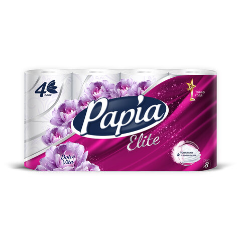 Бумага туалетная быт., спайка 8 шт., 4-слойная (8х16,5м), PAPIA DELUXE, аромат Dolce Vita, 5080749 - фото 1