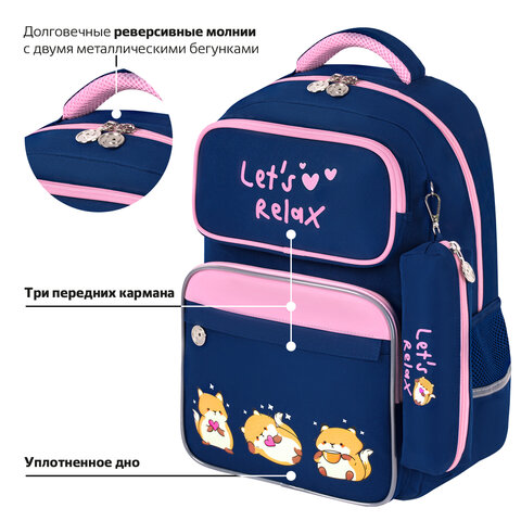 Рюкзак ЮНЛАНДИЯ COMPLETE с пеналом в комплекте, эрго-спинка, "Relaxing cats", 42х29х14 см, 273121 - фото 14