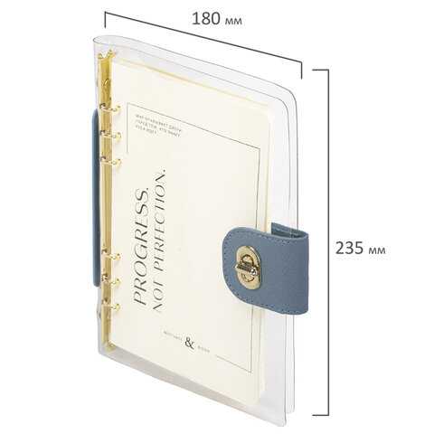 Блокнот А5 180x235 мм, BRAUBERG "Fabulous", гибкий, на кольцах, застежка, 80 л., голубой, 116193 - фото 2