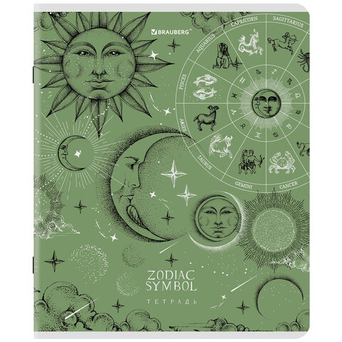 Тетрадь А5, 48 л., BRAUBERG, скоба, клетка, матовая ламинация, фольга, "Zodiac Symbol" (микс в спайке), 404369 - фото 6