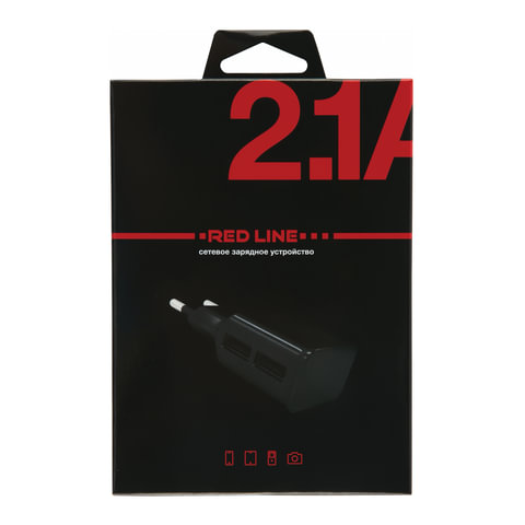 Зарядное устройство сетевое (220 В) RED LINE NT-2A, 2 порта USB, выходной ток 2,1 А, черное, УТ000009404 - фото 2
